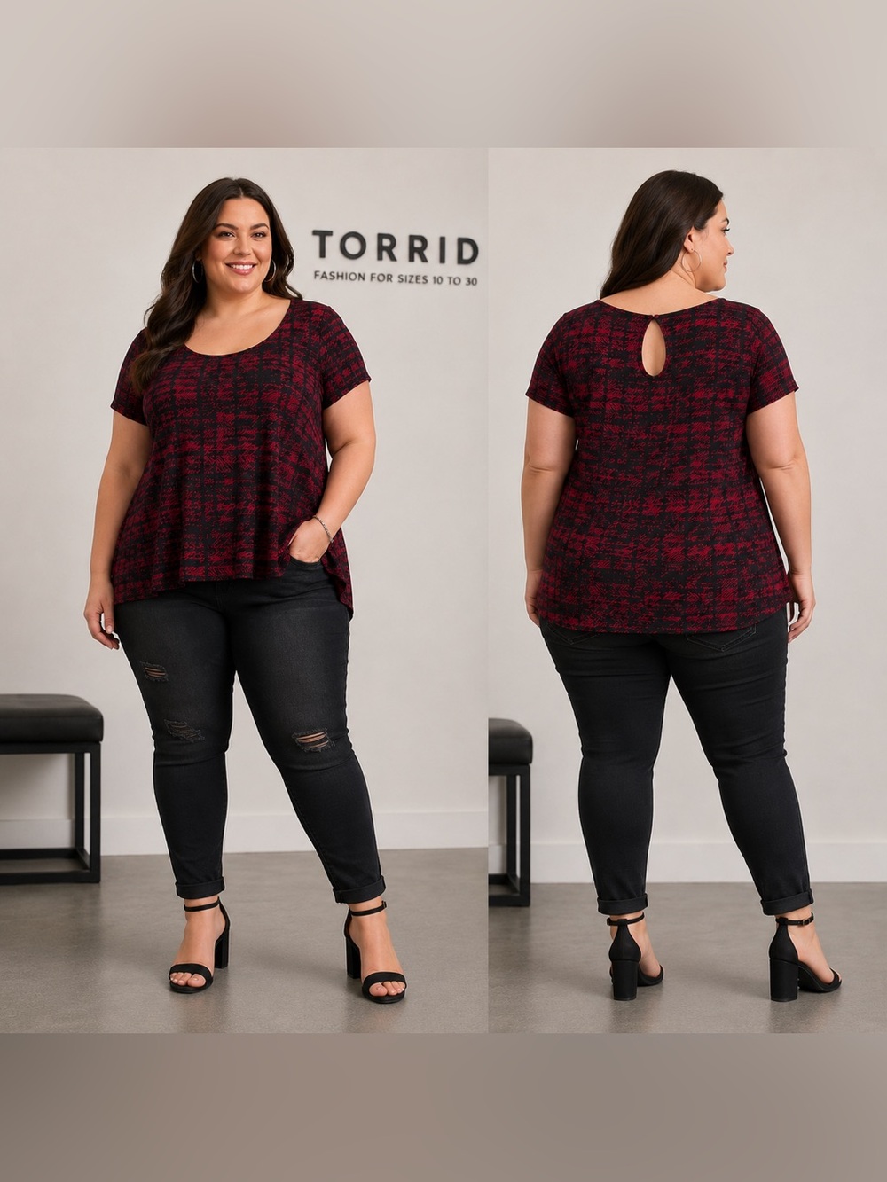 NWOT Torrid Black and Red Boxy Cut Out Blouse